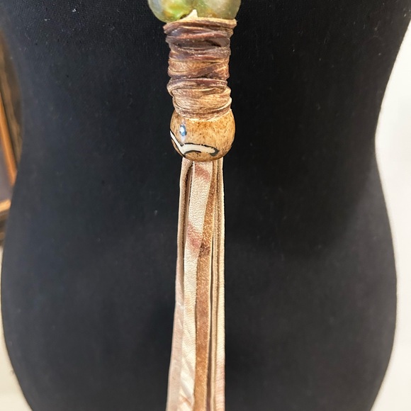 Gem Stone Necklace with soft authentic leather tassel! Original Price $300 - Picture 2 of 4